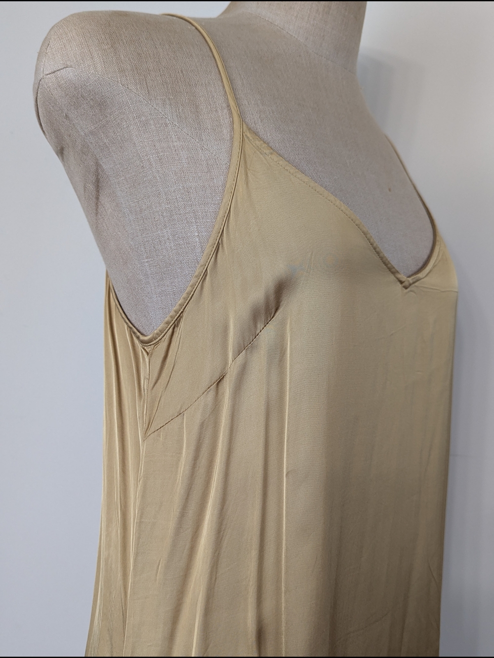 aerie Full Length Gold Silky Slip Dress with Thin Adjustable Straps